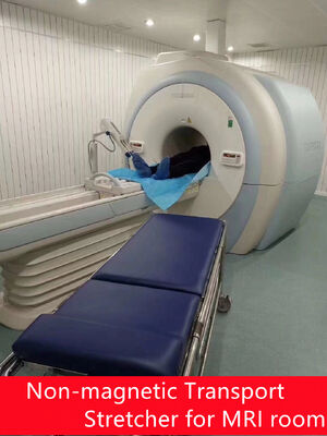 1900 mm x 600 mm x 150 mm MRT odaları için manyetik olmayan alüminyum alaşımından yapılmış tam çevre lastik tamponlu manyetik olmayan sedye
